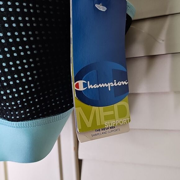 NWT Champion Sports Bra Lt. Blue Dk. Blue Size 38 D Medium Support Mesh Look - Picture 2 of 6